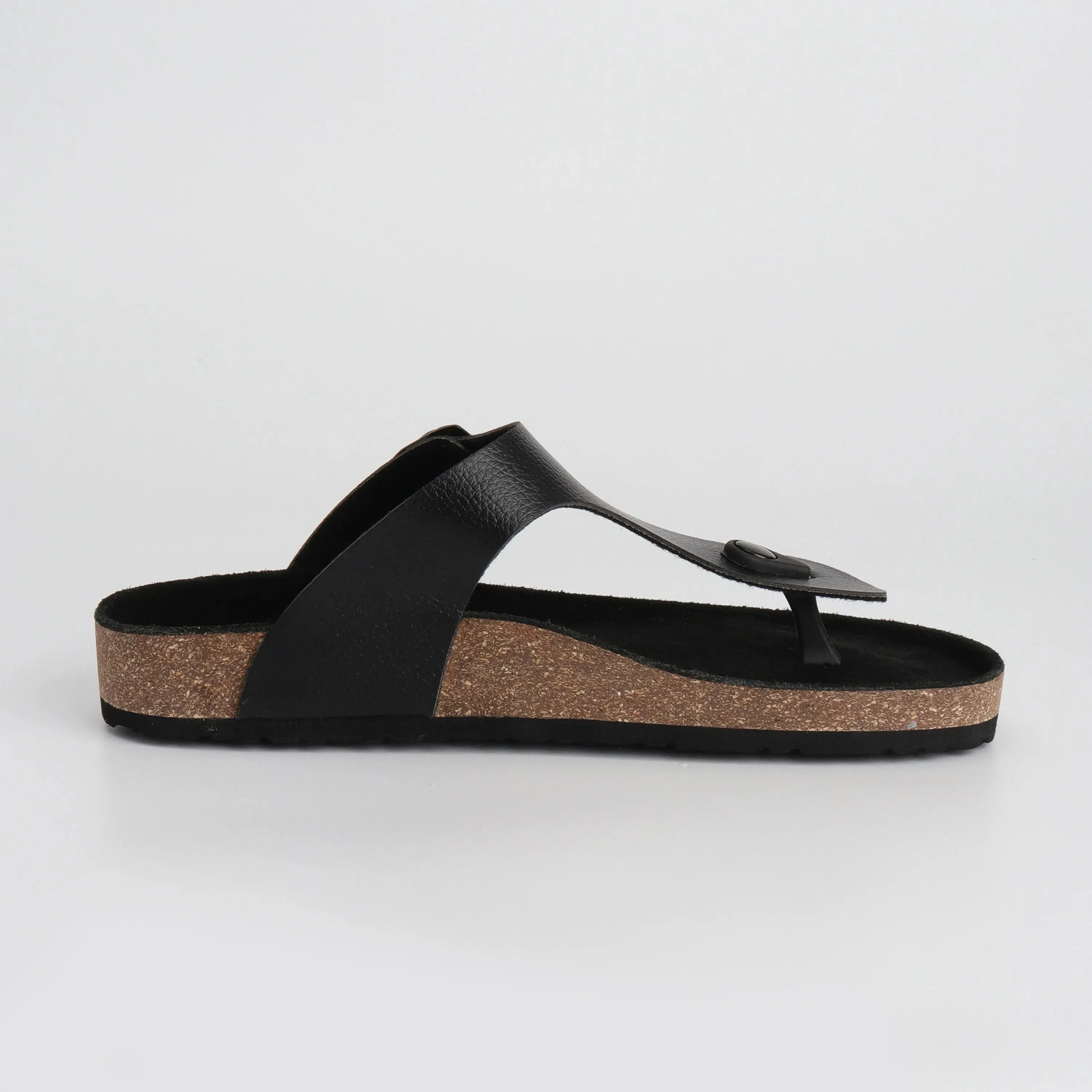 Thong Cork Black Leather Sandals for Women 2.O