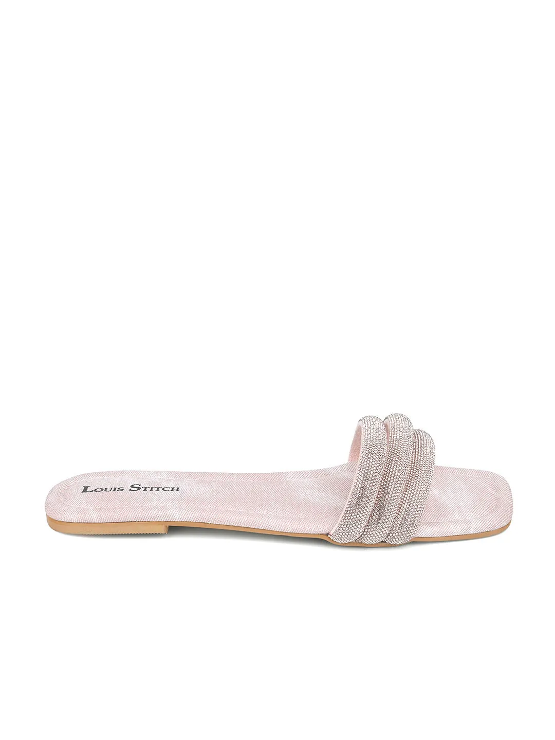 Women's Pink Shiny Strap Flat Heel Lightweight Sandals