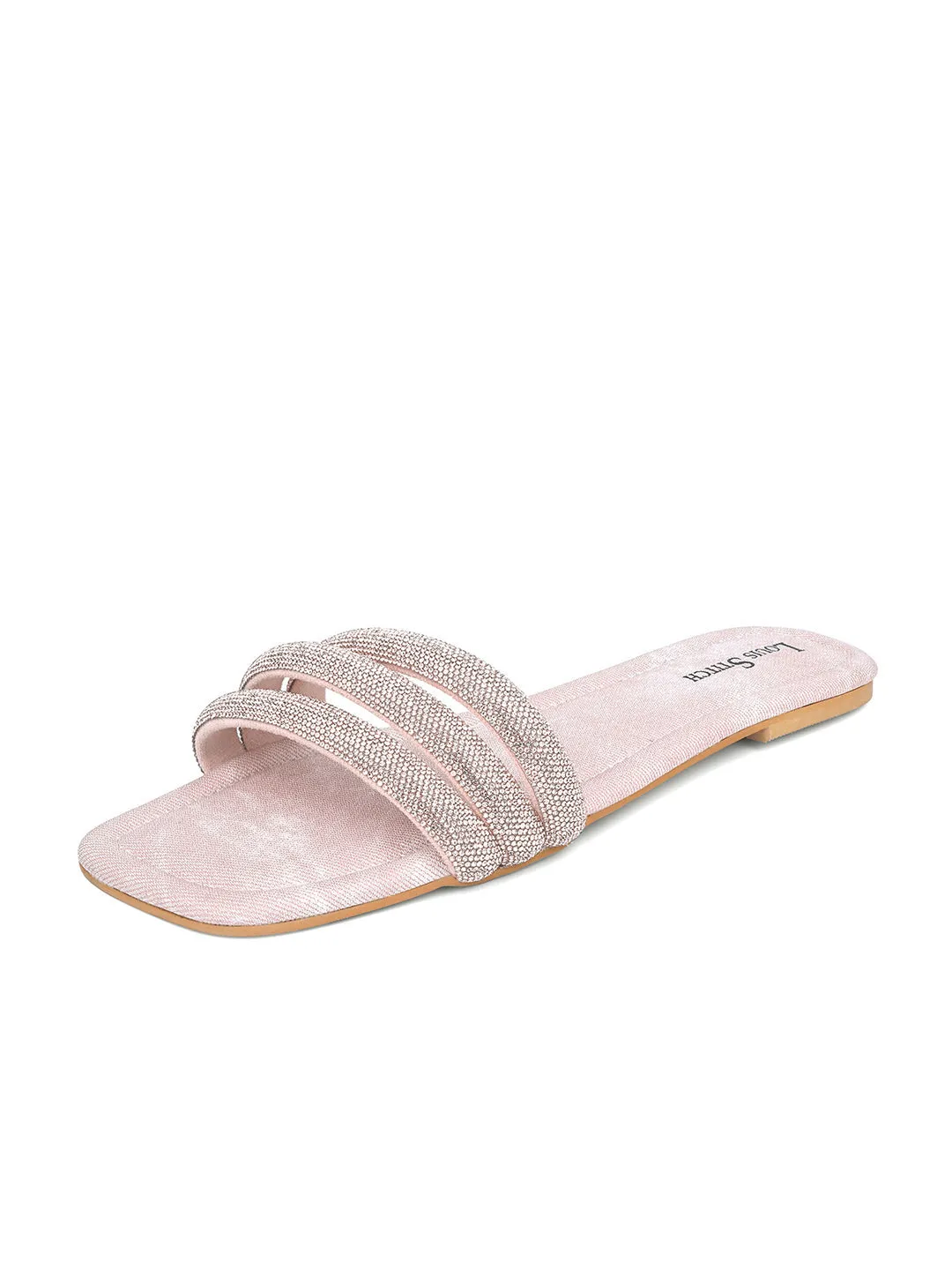 Women's Pink Shiny Strap Flat Heel Lightweight Sandals