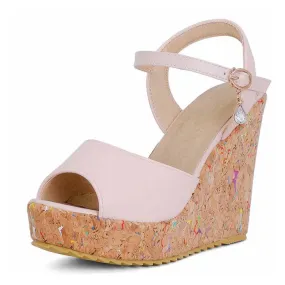 Women's Platform Dress Heels Summer Sandals Pu Wedge Chunky Heels