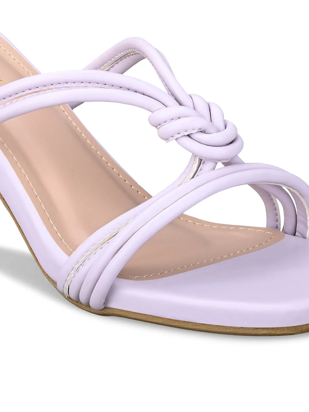 Women's Purple Stilleto Heel Cross Knot Mule Sandals
