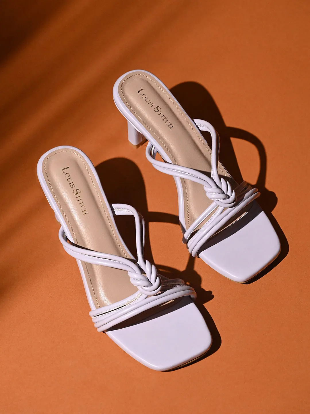Women's Purple Stilleto Heel Cross Knot Mule Sandals