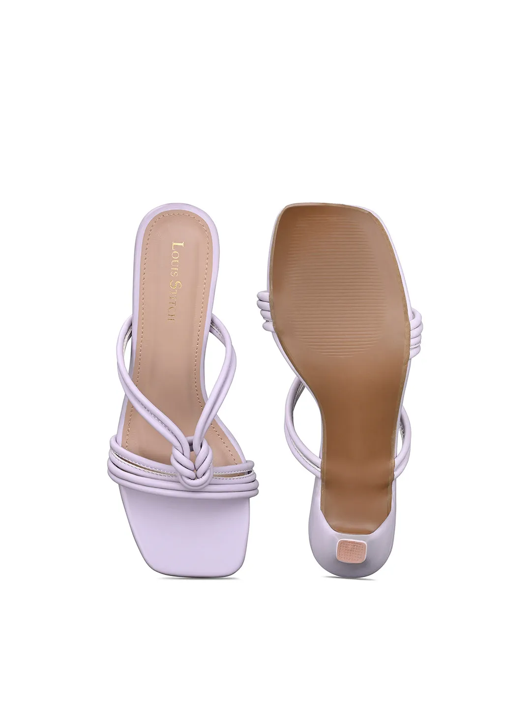 Women's Purple Stilleto Heel Cross Knot Mule Sandals