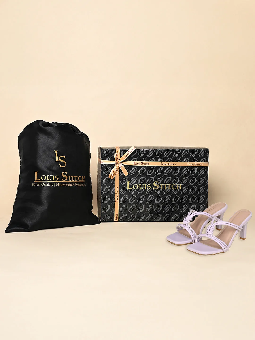 Women's Purple Stilleto Heel Cross Knot Mule Sandals