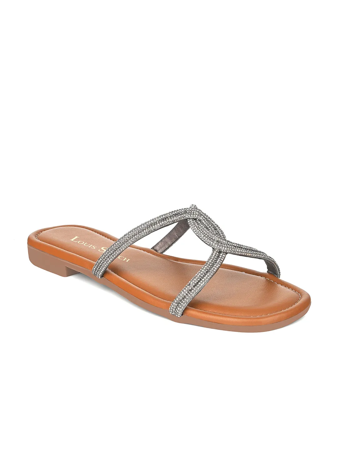 Women's Tan Open Toe Cross Strap Flat Heel Lightweight Sandals