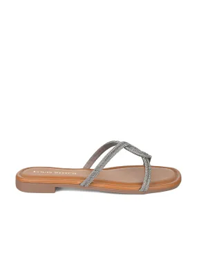 Women's Tan Open Toe Cross Strap Flat Heel Lightweight Sandals