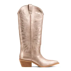 Zerena Embroidered Metallic Pointed Toe Pull On Cowboy Boots